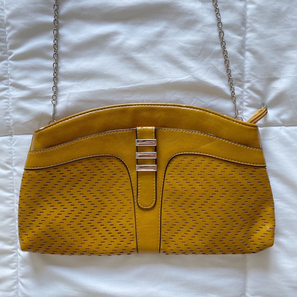 Mustard Purse/Clutch with Removable Silver Chain